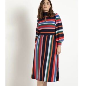 ELOQUII Rainbow-Stripe A-Line Midi Dress — Size 28